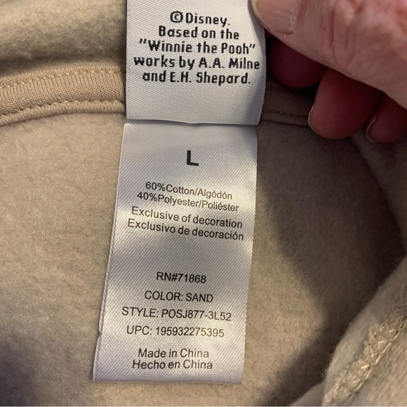 Unisex Disney Winnie the Pooh Embroidered 3-D Applique Tan Hoodie Large - Picture 5 of 5